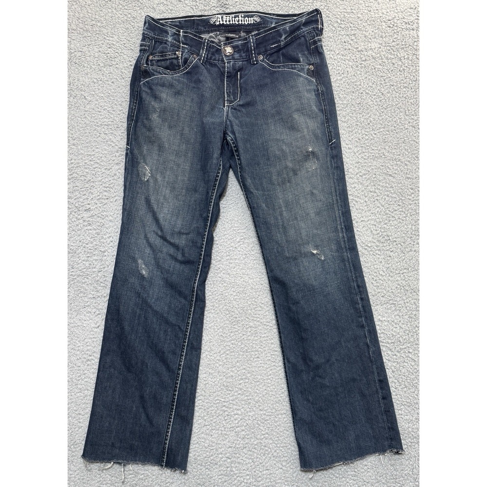 Vintage Affliction Y2K A Embroidered Back Pocket Straight Leg Jeans Mens 32x31